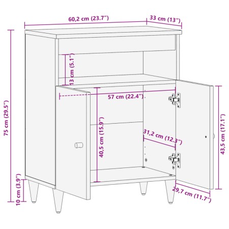 Credenza 60x33x75 cm in Legno Massello di Mango