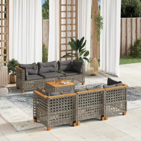 Set Divani da Giardino 7 pz con Cuscini Grigio in Polyrattan