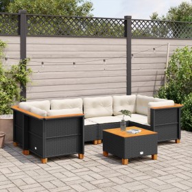 Set Divani da Giardino con Cuscini 7pz Nero Polyrattan