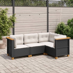 Set Divani da Giardino 4 pz con Cuscini Nero in Polyrattan