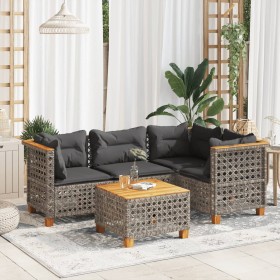 Set Divano da Giardino 5 pz con Cuscini Grigio in Polyrattan