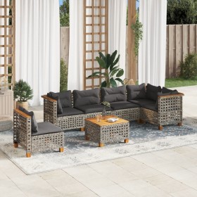 Set Divani da Giardino 7 pz con Cuscini Grigio in Polyrattan