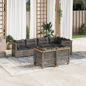 Set Divani da Giardino 7 pz con Cuscini Grigio in Polyrattan