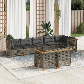 Set Divano da Giardino 8 pz con Cuscini Grigio in Polyrattan