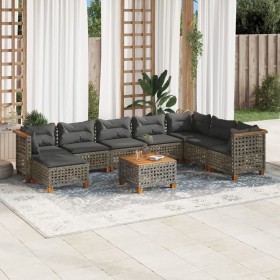 Set Divano da Giardino 9 pz con Cuscini Grigio in Polyrattan