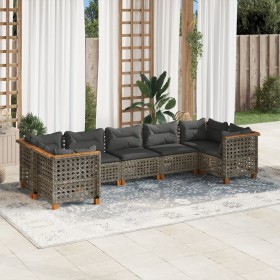 Set Divani da Giardino 7 pz con Cuscini Grigio in Polyrattan