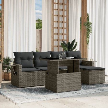 Set Divano da Giardino 6 pz con Cuscini Grigio in Polyrattan