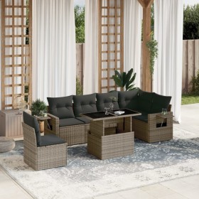 Set Divani da Giardino 7 pz con Cuscini Grigio in Polyrattan