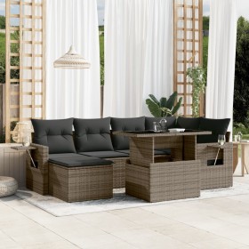 Set Divani da Giardino 7 pz con Cuscini Grigio in Polyrattan