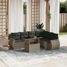 Set Divani da Giardino 7 pz con Cuscini Grigio in Polyrattan