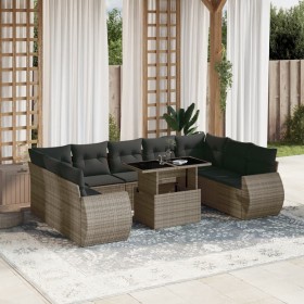 Set Divano da Giardino 10 pz con Cuscini Grigio in Polyrattan