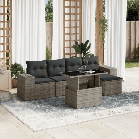 Set Divano da Giardino 6 pz con Cuscini Grigio in Polyrattan