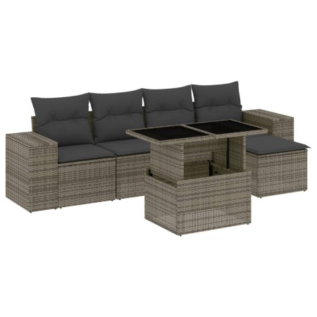 Set Divano da Giardino 6 pz con Cuscini Grigio in Polyrattan