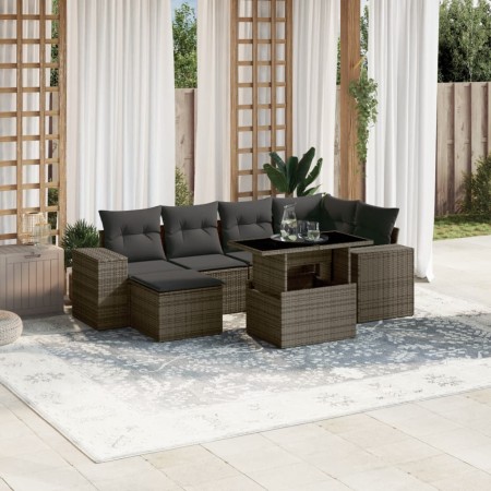 Set Divani da Giardino 7 pz con Cuscini Grigio in Polyrattan