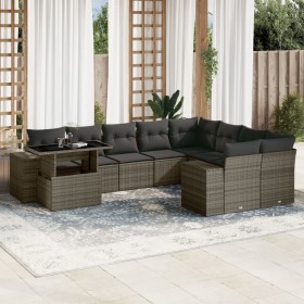 Set Divano da Giardino 10 pz con Cuscini Grigio in Polyrattan