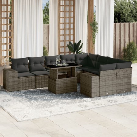 Set Divano da Giardino 10 pz con Cuscini Grigio in Polyrattan