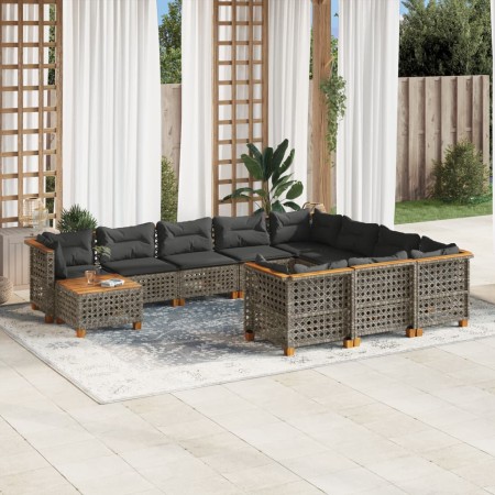 Set Divani da Giardino 11 pz con Cuscini in Polyrattan Grigio