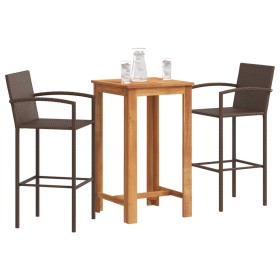 Set Bar da Giardino 3 pz Marrone in Legno Acacia e Polyrattan