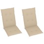 Sedie da Giardino 2 pz con Cuscini Beige Massello di Teak
