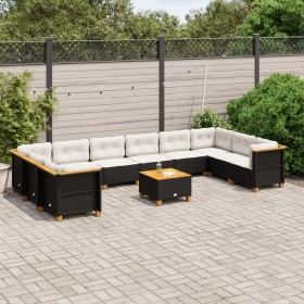 Set Divani da Giardino 11 pz con Cuscini in Polyrattan Nero