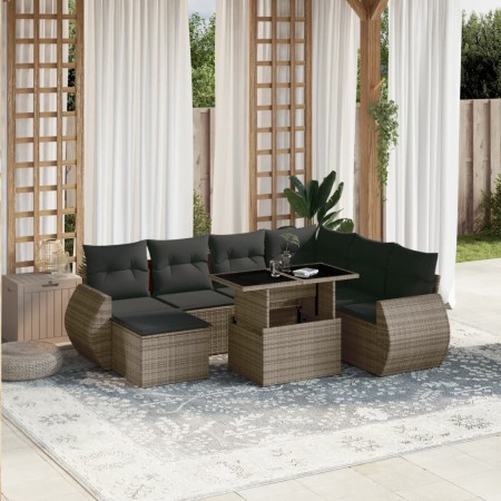 Set Divano da Giardino 8 pz con Cuscini Grigio in Polyrattan