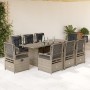 Set Pranzo da Giardino 9pz con Cuscini Grigio Chiaro Polyrattan