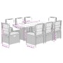 Set Pranzo da Giardino 9pz con Cuscini Grigio Chiaro Polyrattan