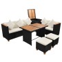 Set Divani da Giardino 7 pz con Cuscini in Polyrattan Nero