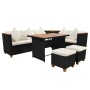 Set Divani da Giardino 7 pz con Cuscini in Polyrattan Nero