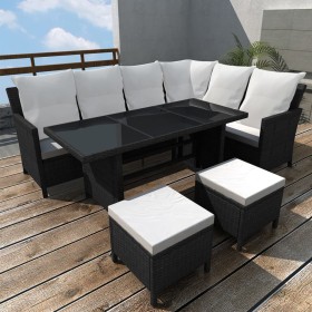 Set Divani da Giardino 4 pz con Cuscini in Polyrattan Nero