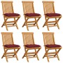 Sedie da Giardino con Cuscini Rosso Vino 6 pz Massello di Teak