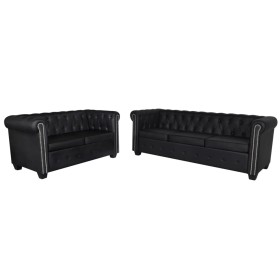 Divani Chesterfield a 2 Posti e a 3 Posti in Similpelle Nero