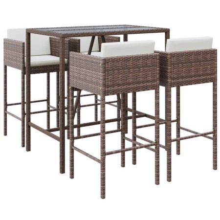 Set Bar da Giardino 5 pz con Cuscini in Polyrattan Marrone