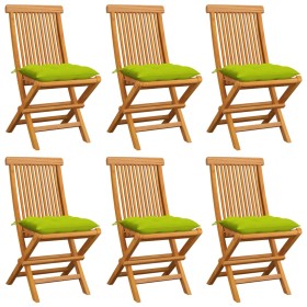 Sedie da Giardino Cuscini Verde Brillante 6 pz Massello di Teak