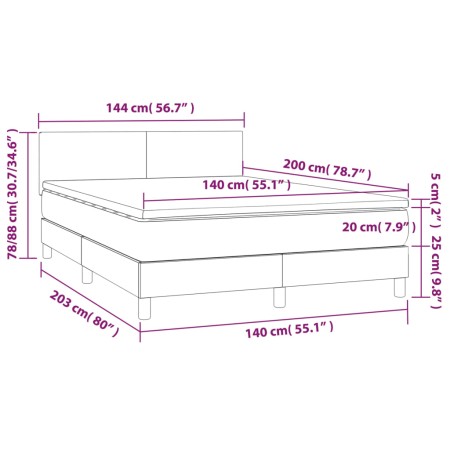 Letto a Molle con Materasso e LED Blu 140x200 cm in Tessuto