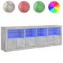 Credenza con Luci LED Grigio Cemento 202x37x67 cm