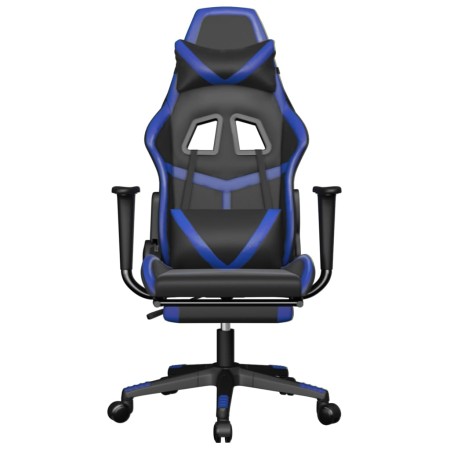 Sedia da Gaming con Poggiapiedi Nero e Blu in Similpelle