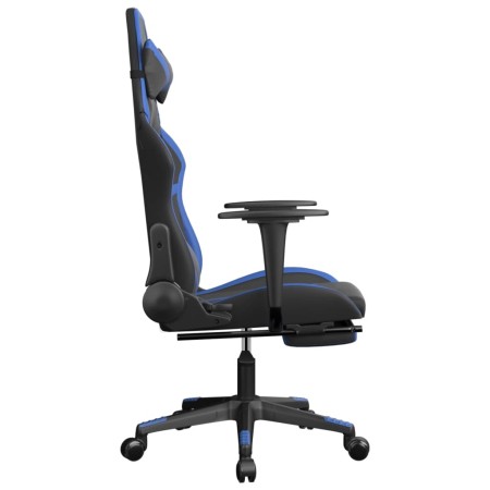 Sedia da Gaming con Poggiapiedi Nero e Blu in Similpelle