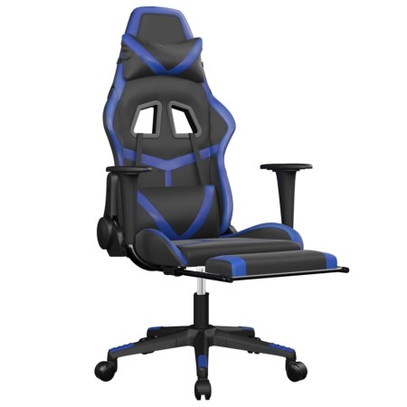 Sedia da Gaming con Poggiapiedi Nero e Blu in Similpelle