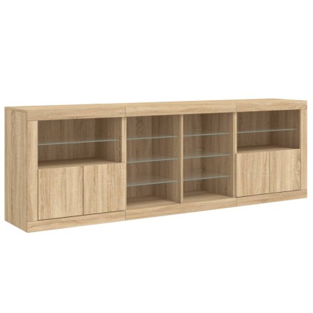 Credenza con Luci LED Rovere Sonoma 202x37x67 cm