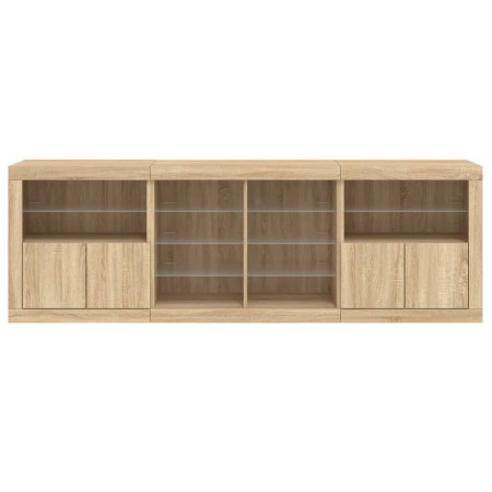 Credenza con Luci LED Rovere Sonoma 202x37x67 cm