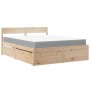 Letto con Cassetti e Materasso 140x200 cm Legno Massello Pino