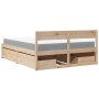 Letto con Cassetti e Materasso 140x200 cm Legno Massello Pino