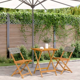 Set da Bistrot 3 pz Grigio in Polyrattan e Legno Massello