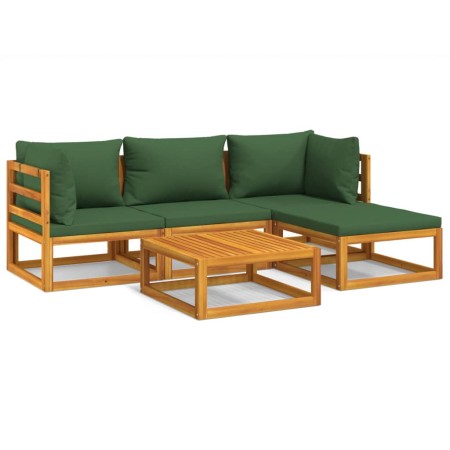 Set Salotto da Giardino 5pz con Cuscini Verdi Legno Massello