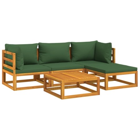 Set Salotto da Giardino 5pz con Cuscini Verdi Legno Massello