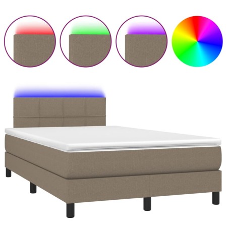 Letto a Molle con Materasso e LED Tortora 120x200cm in Tessuto