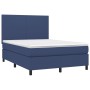 Letto a Molle con Materasso e LED Blu 140x200 cm in Tessuto