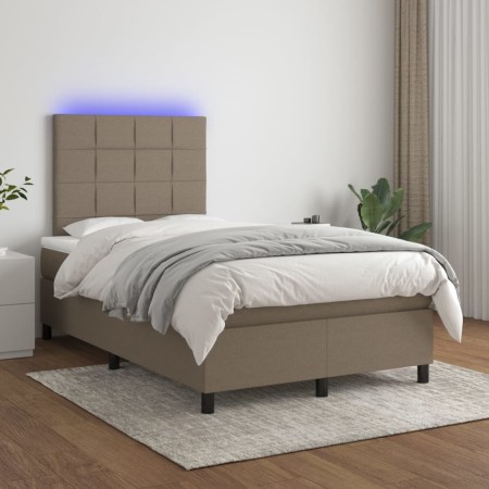 Letto a Molle con Materasso e LED Tortora 120x200cm in Tessuto