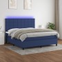 Letto a Molle con Materasso e LED Blu 180x200 cm in Tessuto